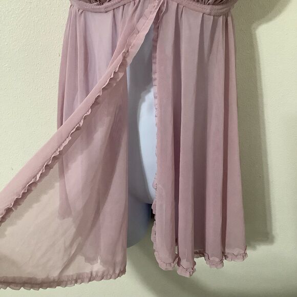 Native Pink Coquette Dollette Rhinestone Romantic Babydoll Ruffle Slip 36C - Picture 4 of 11